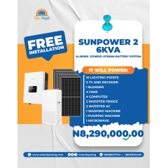 --------SunPower 2 Package--------  6kVA Inverter  14.3KWH Lithium Battery  10 x 565W Solar Panels ROOF RACK Thunder Arrestor Cables